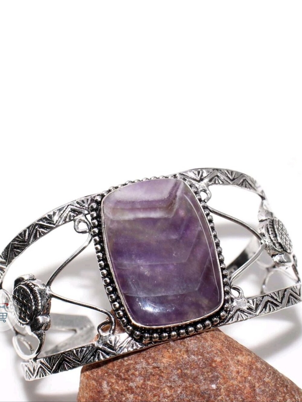 Chevron Amethyst Gemstone 925 Sterling Silver Handmade Adjustable Cuff Bracelet